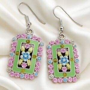 Chic Crystal Floral Drop Multicolor Earrings – Silver Flower Fashion Jewelry 2"